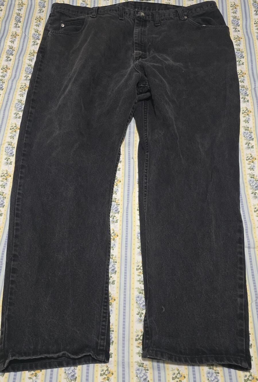Wrangler Premium Quality Mens 46x32 Black Denim Jeans Pants 100% Cotton Faded